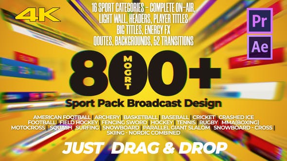 AE/PR模板-体育赛事运动项目竞技比赛文字图形栏目包装动画 Sport Pack Broadcast Design MOGRT-精品资源站
