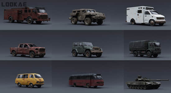 陈旧卡车吉普大巴面包车汽车3D模型Blender/FBX/OBJ格式-精品资源站