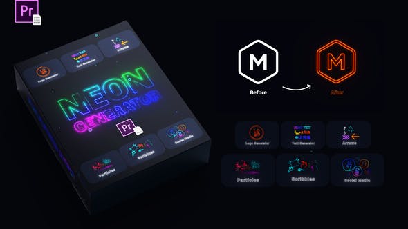 PR模板-文字标题LOGO徽标霓虹发光生成器工具 Neon Generator Toolkit-精品资源站