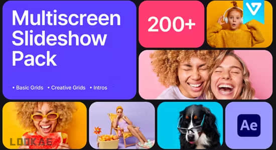 多屏画面网格组合排列分屏包装展示动画AE模板 Multiscreen Slideshow Pack-精品资源站