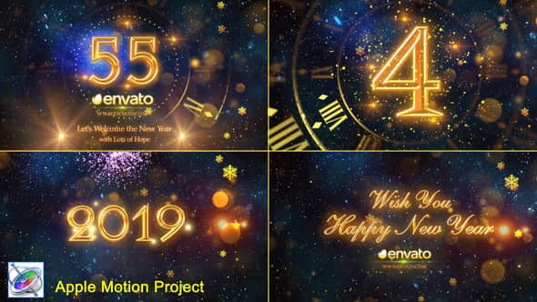 Apple Motion模板-大气华丽粒子2019新年倒计时片头 New Year Countdown 2019-精品资源站