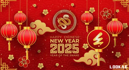 AE模板-十二生肖中国蛇年新年快乐红色喜庆LOGO片头-精品资源站