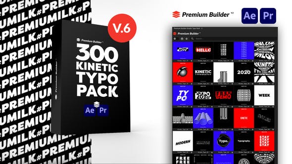 AE/PR脚本模板-300个酷炫创意文字标题动态排版预设 Kinetic Typography Pack V6-精品资源站