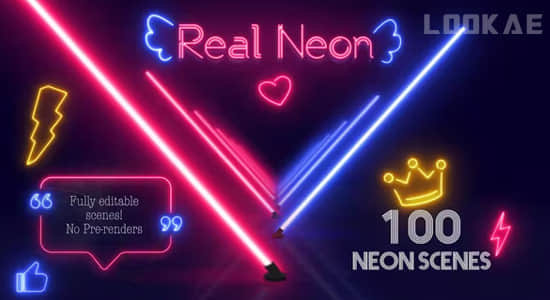 100组创意真实霓虹发光图形动画AE模板 Real Neon-精品资源站