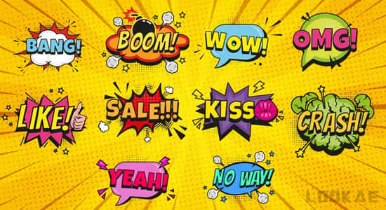 10组动漫卡通综艺花字弹窗气泡动画AE模板 Comic Bubble Cartoon Titles-精品资源站