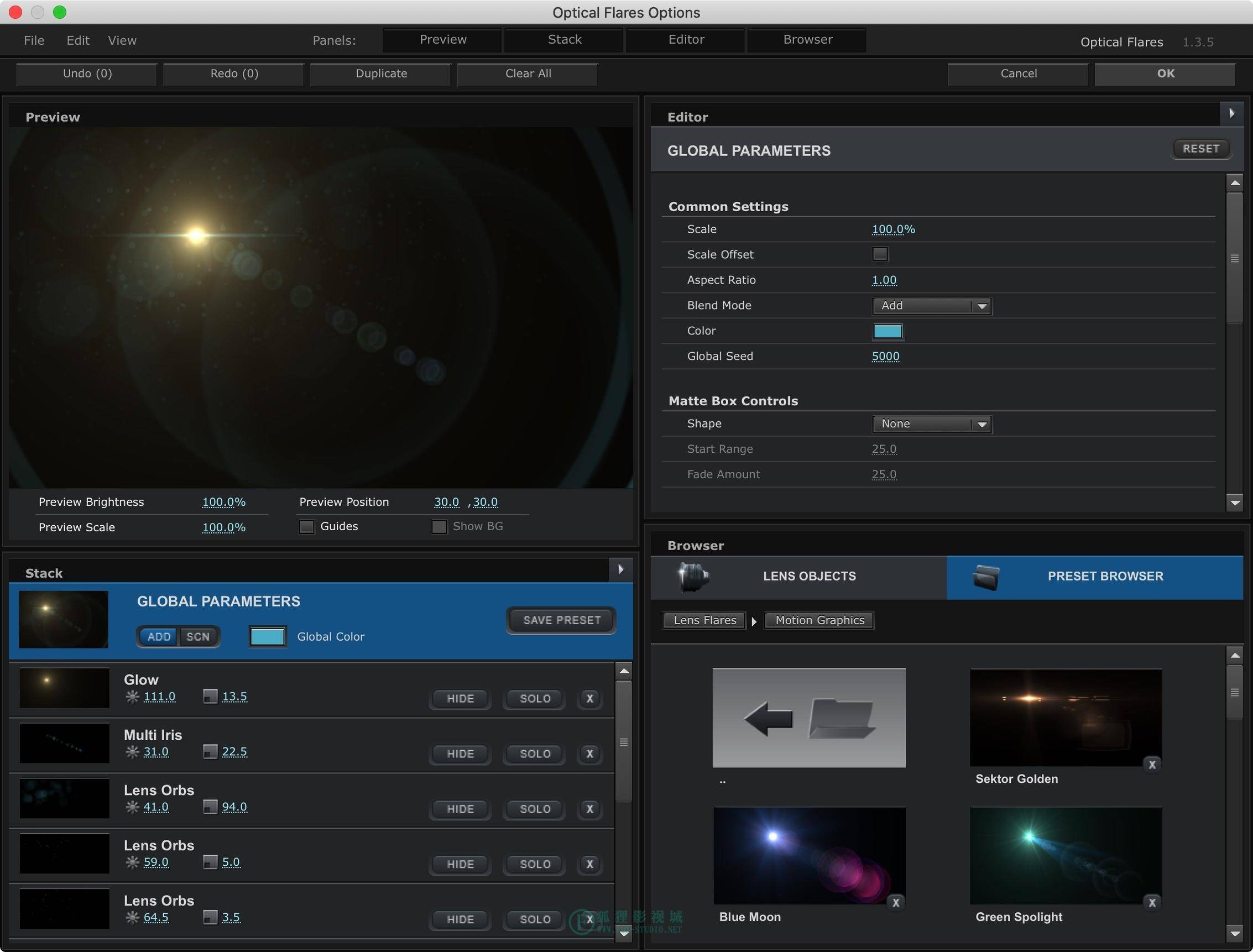 解决Mac苹果系统中 Optical Flares 光效插件不显示预览缩略图的方法-LookAE.com 解决Mac苹果系统中 Optical Flares 光效插件不显示预览缩略图的方法