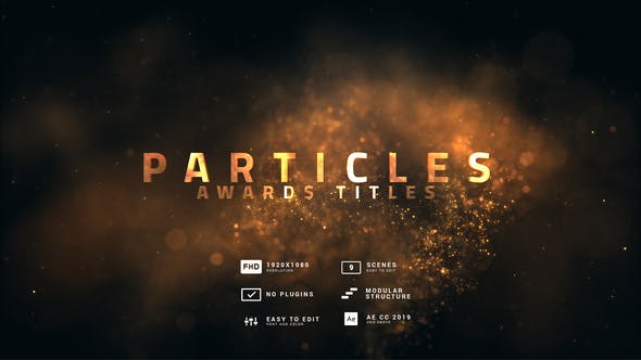 AE模板-豪华金色粉尘光斑粒子颁奖典礼文字标题开场片头 Particles Awards Titles+原版音乐-精品资源站