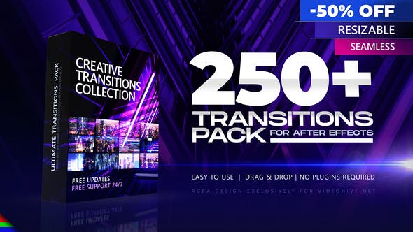 AE模板-250个数字电影折射模糊网格条纹故障光效转场 Transitions-精品资源站