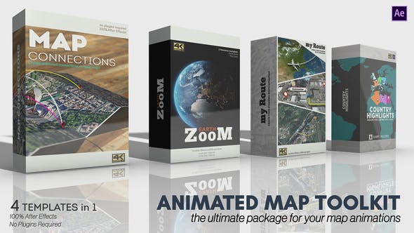 AE模板-云层穿梭俯冲地球地图定点坐标路径连线动画 Animated Map Toolkit-精品资源站