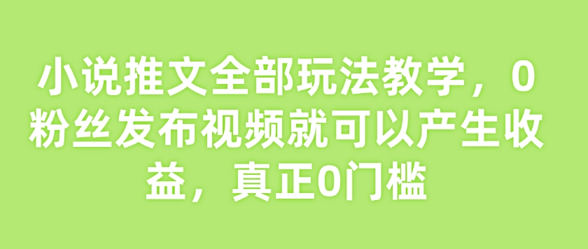 小说推文全部玩法教学，0粉丝发布视频就可以产生收益，真正0门槛-精品资源站