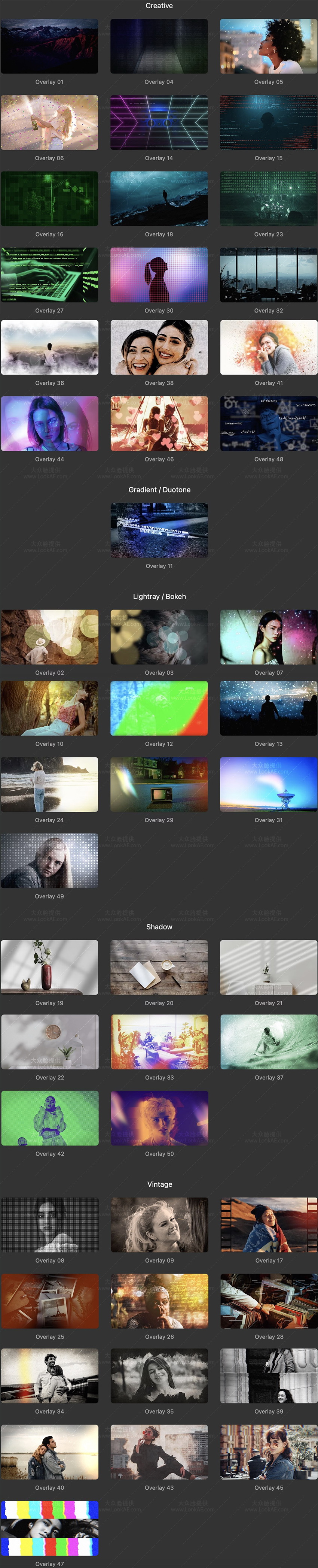 FCPX插件-50种图形光效粒子阴影复古刮痕纹理混合叠加动画效果 Overlays-LookAE.com FCPX插件-50种图形光效粒子阴影复古刮痕纹理混合叠加动画效果 Overlays