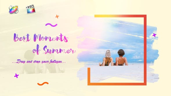 FCPX模板-夏季旅行优雅画笔涂抹遮罩照片电子相册图文介绍展示 Bright Summer Slideshow+使用教程-精品资源站