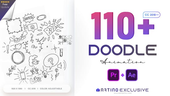 AE/PR脚本模板-110个可爱卡通手绘涂鸦图形动画预设 Animated Doodles Pack-精品资源站