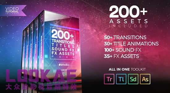 Premiere模板：200个转场效果文字标题音效合集包 200+Transitions Titles Sound FX Pack-精品资源站