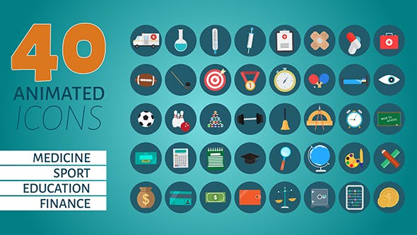 AE模板-40个二维扁平化图标动画 Animated Icons-精品资源站