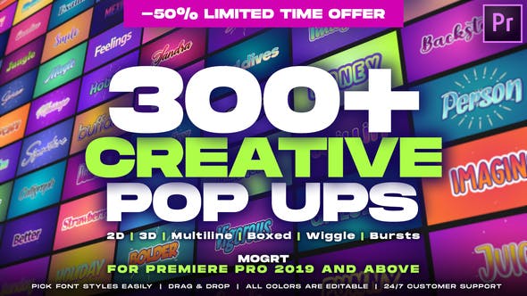PR模板-300个创意彩色渐变弹跳文字标题动画 Creative Pop Ups Pack-精品资源站