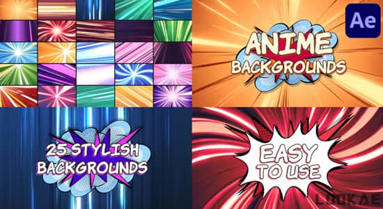 彩色动漫卡通速度线背景循环动画AE模板 Anime Backgrounds-精品资源站
