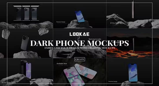 AE模板-户外岩石深色三维手机模型界面展示宣传动画 Dark Phone Mockups-精品资源站