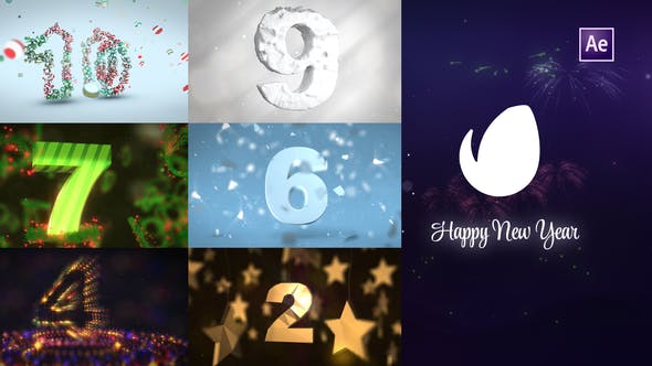 AE模板-创意图形10秒数字倒计时新年片头动画 New Year Creative Countdown-精品资源站
