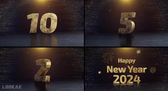 AE模板-三维10秒数字倒计时2024新年快乐片头 New Year Countdown-精品资源站