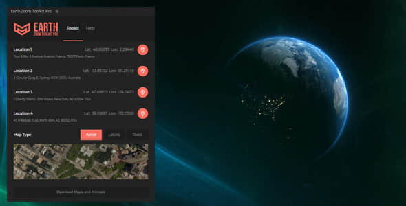 AE脚本：地球俯冲推拉聚焦地点动画 Earth Zoom Toolkit Pro-精品资源站