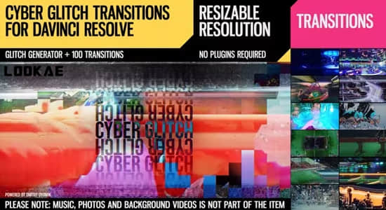 故障干扰音效4K视频素材+达芬奇转场模板 Cyber Glitch Transitions for DaVinci Resolve-精品资源站