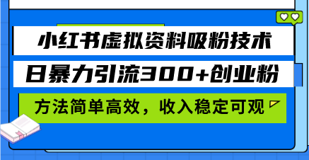 小红书虚拟资料吸粉技术，日暴力引流300+创业粉，方法简单高效，收入稳…-精品资源站