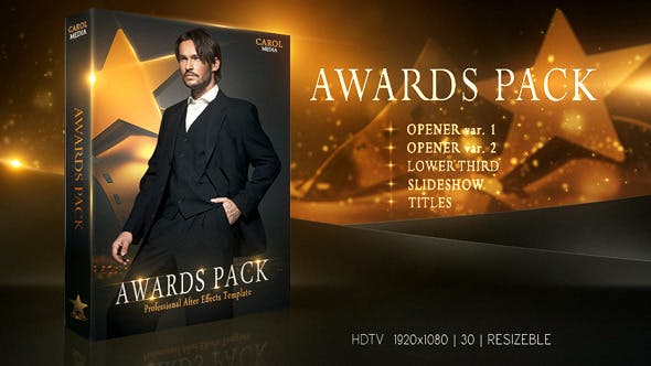 AE模板-金色闪耀奖杯颁奖典礼开场片头栏目包装 Awards Pack-精品资源站