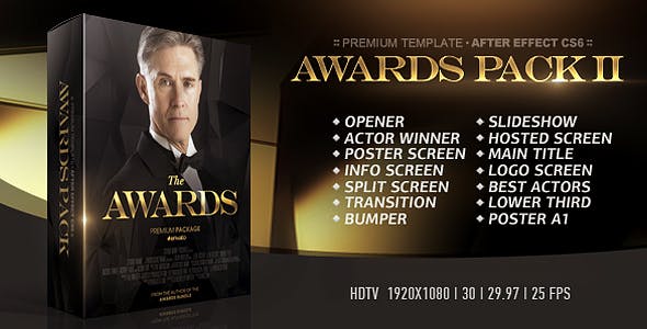 AE模板-金色粒子公司企业活动颁奖典礼栏目包装片头介绍 The Awards Pack II-精品资源站