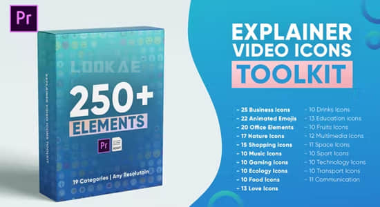 PR模板-250个网络媒体商业运输生活食物音乐办公表情图标动画 Explainer Video Icons Toolkit-精品资源站