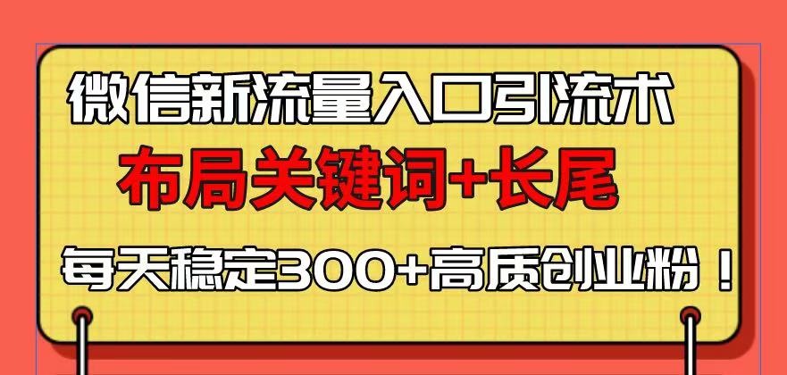 微信新流量入口引流术，布局关键词+长尾，每天稳定300+高质创业粉！-精品资源站