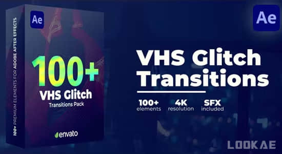 100种复古录像带故障干扰毛刺损坏视频转场预设AE/PR模板 VHS Glitch Transitions-精品资源站