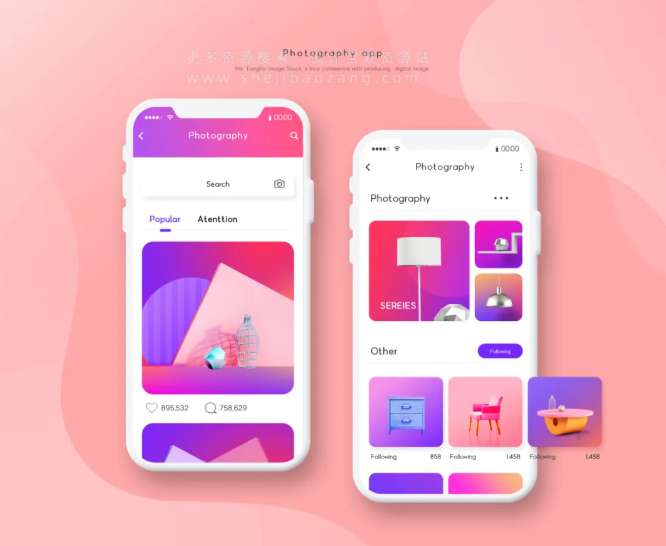 UI界面时尚购物APP单页风格展示PS模版设计素材图
