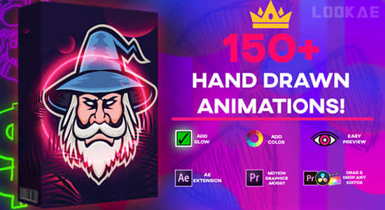 AE脚本/PR预设/视频素材-150个手绘涂鸦运动图形动画包 Ultimate 150 Animations Mega Pack-精品资源站