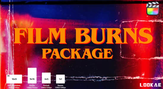 FCPX插件-复古老电影胶片灼烧闪光视频转场预设 Film Burns Package-精品资源站