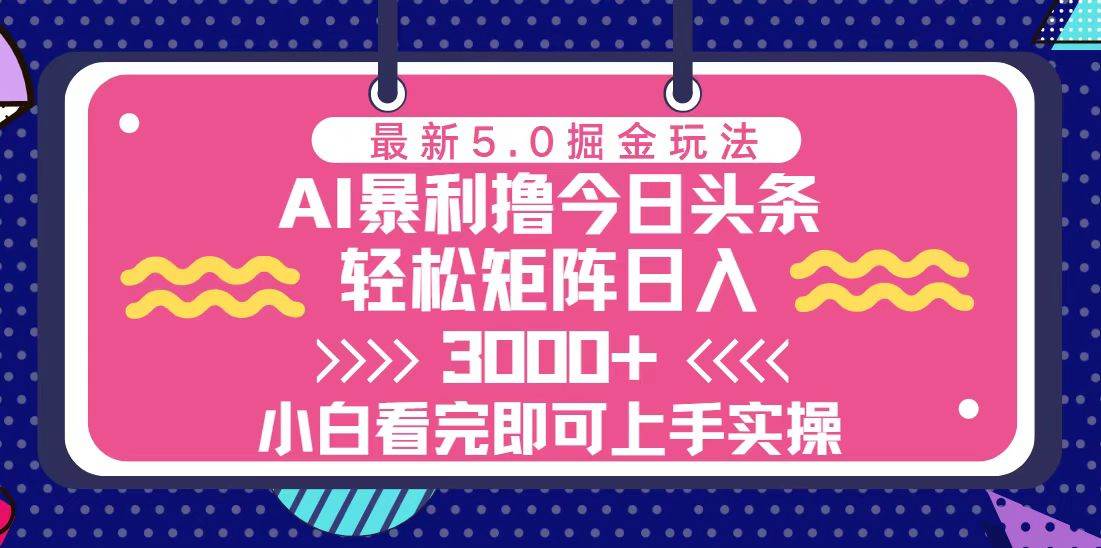 （13398期）今日头条最新5.0掘金玩法，轻松矩阵日入3000+-精品资源站