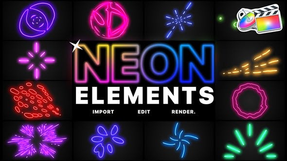 FCPX插件-炫酷霓虹发光多彩线条MG动画元素 Neon Elements-精品资源站