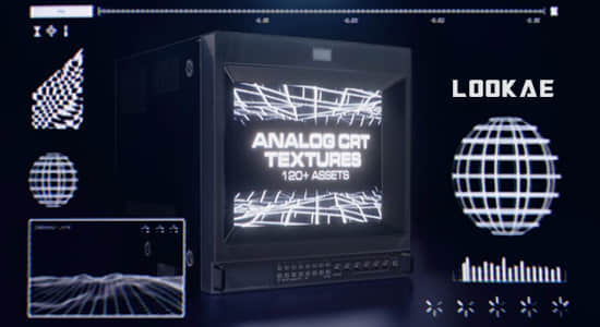 200个复古故障HUD科幻界面纹理图形4K视频素材和音效 Analog CRT Textures-精品资源站