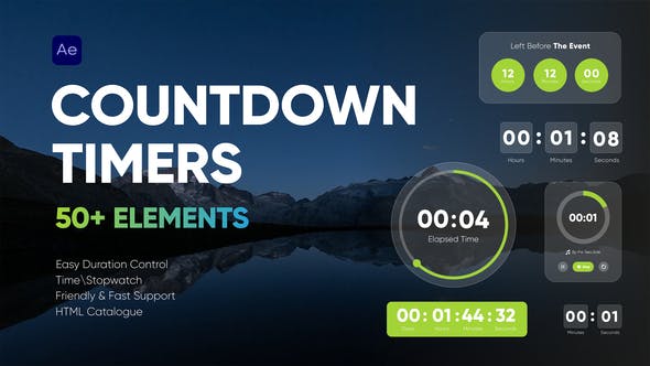 AE模板-50种简约时间数字秒表倒计时图形动画 Countdown Timers-精品资源站