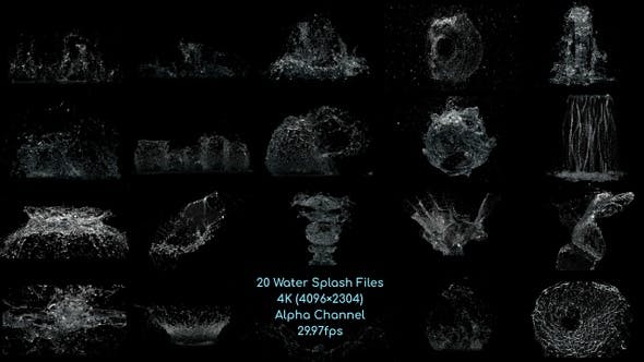 4K视频素材-第一季 20组水花流体飞溅液体波浪水滴瀑布喷洒动画 有透明通道-精品资源站