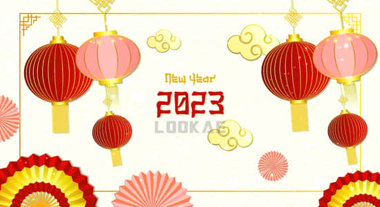 AE模板-中国元素灯笼折纸祥云2023新年快乐片头 Chinese New Year Slideshow-精品资源站