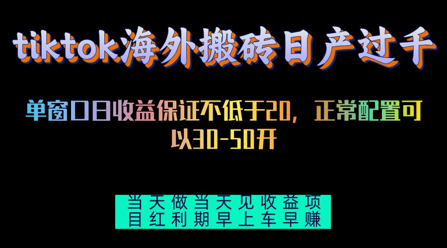 （13079期）tiktok海外搬砖项目单机日产过千当天做当天见收益-精品资源站