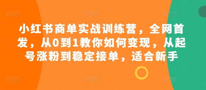 小红书商单实战训练营，全网首发，从0到1教你如何变现，从起号涨粉到稳定接单，适合新手-精品资源站