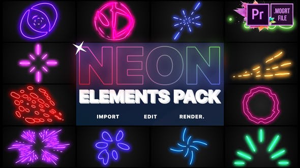 Premiere预设-炫酷霓虹发光多彩线条MG动画元素 Neon Elements MOGRT-精品资源站