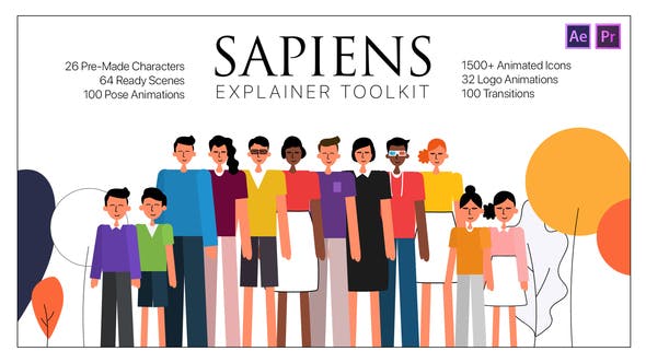 PR模板/AE模板- 现代网络社交媒体二维卡通人物场景介绍展示动画包 Sapiens Explainer Toolkit-精品资源站