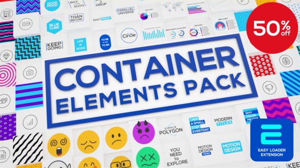 AE脚本+模板-500种标题字幕条EMOJI表情数据图形背景图标动画 Container – Elements Pack-精品资源站
