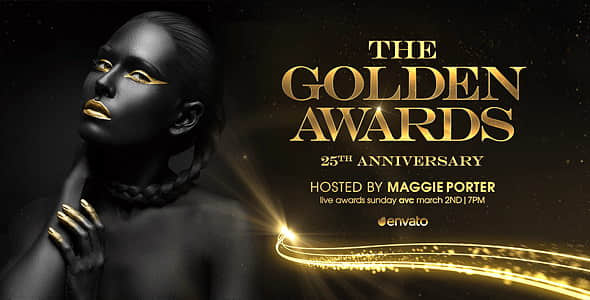 AE模板-金色光效粒子拖尾线条文字标题颁奖典礼包装开场片头 Golden Awards Promo 2-精品资源站