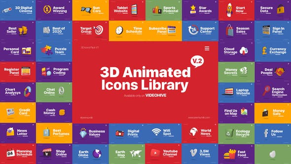 AE模板-110个网络社交媒体生活游戏服务三维立体图标动画包 3D Animated Icons Library-精品资源站