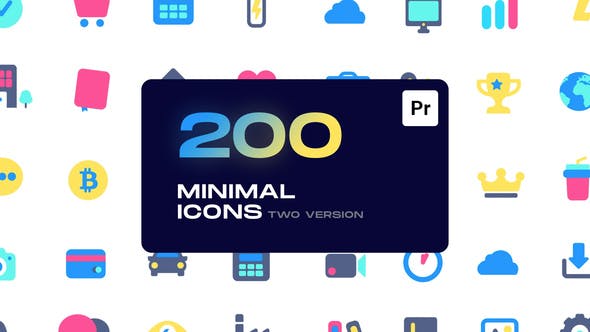 PR脚本-200个迷你可爱彩色实用ICON图标动画 Minimal Animated Icons for Premiere Pro-精品资源站