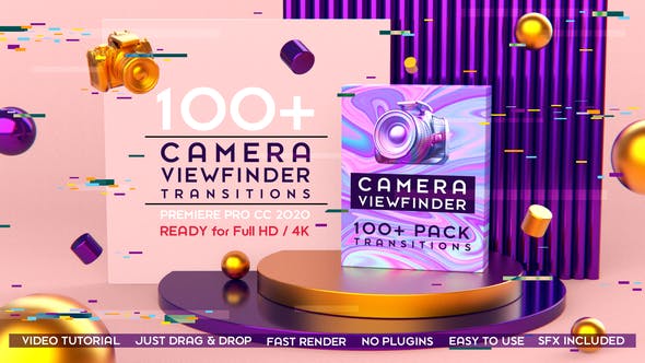 PR模板-100种摄像机对焦取景器效果转场过渡预设 Camera Viewfinder Transitions Pack-精品资源站